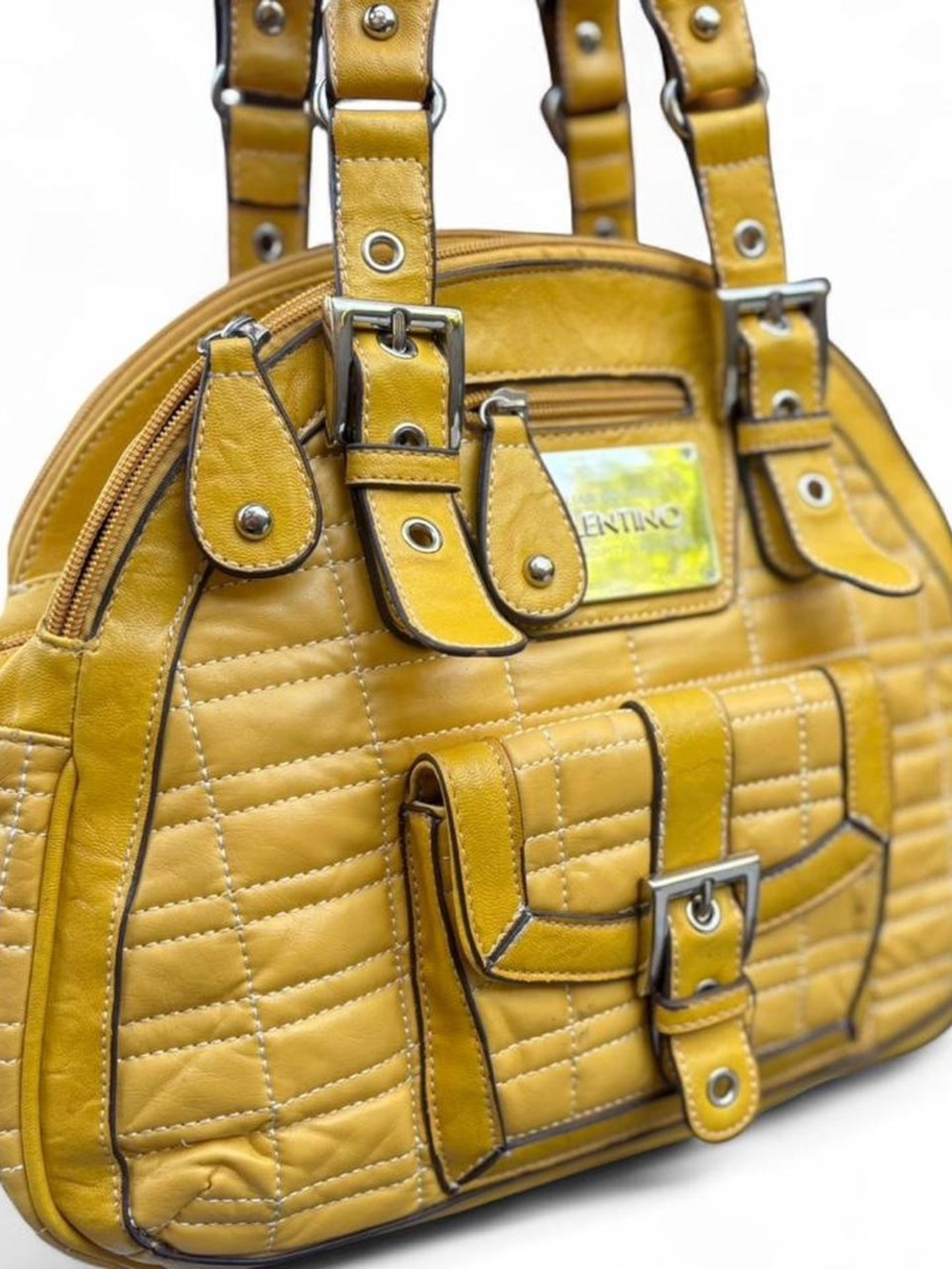 Valentino Yellow Quilted Shoulder Bag with Front Pocket